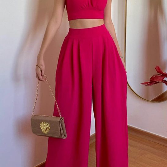Sexy Simplicity Solid Frenulum Halter Sleeveless Two Pieces