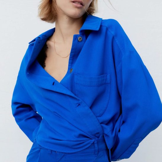 Blue Shirt  Vintage Casual Loose Pocket Blouse