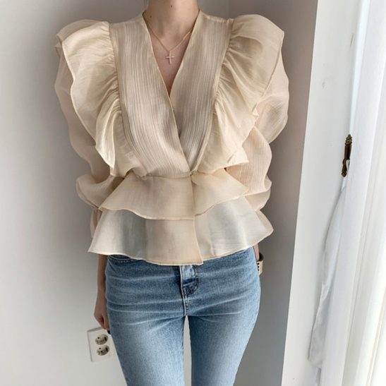 Silk Shirt Waist Hugging Slimming Chiffon Blouse