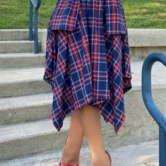 Lattice Irregular Hem Midi Skirt